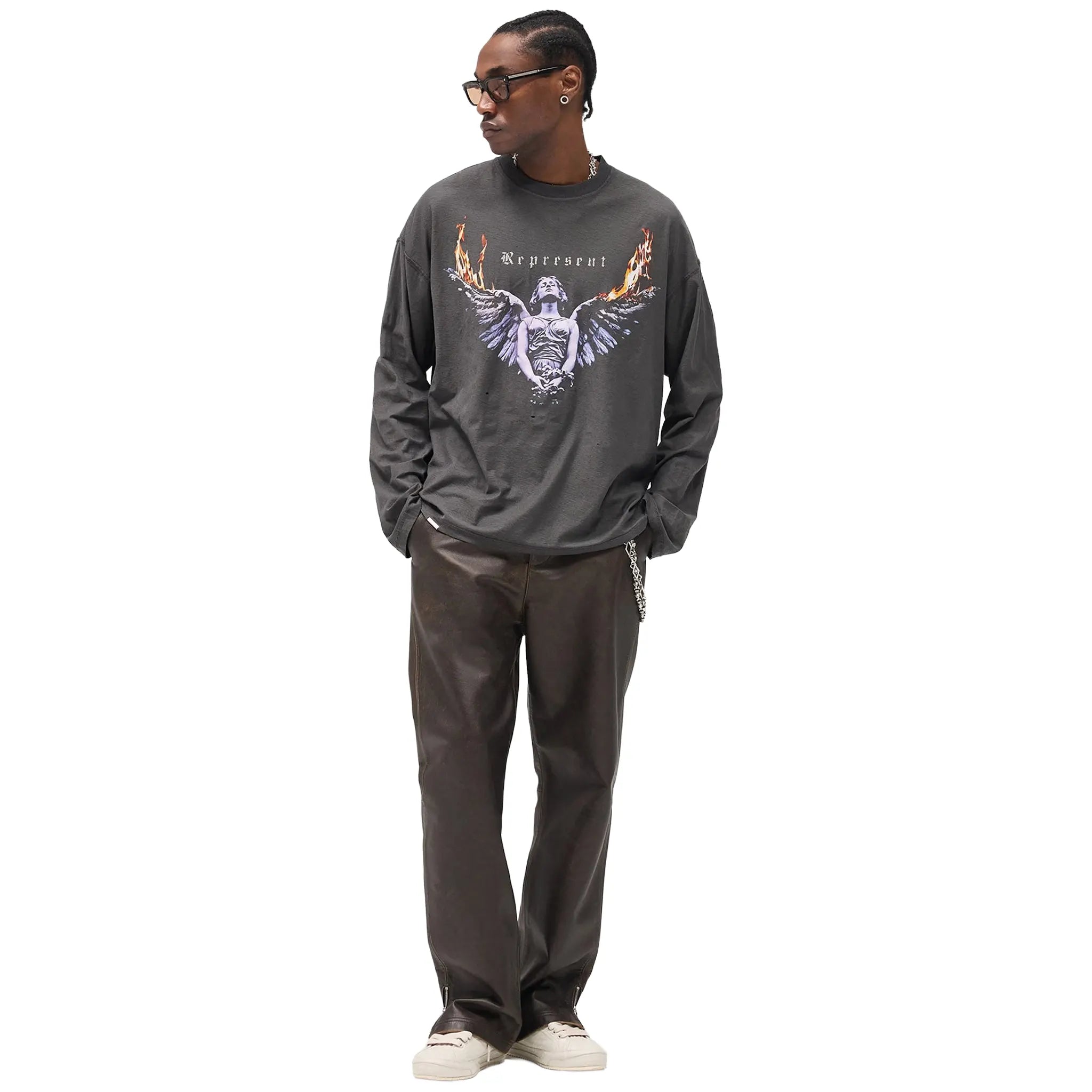 Front View of Represent Rep Legacy Ls Sun Fade Grey L/S T Shirt MLM100365-46